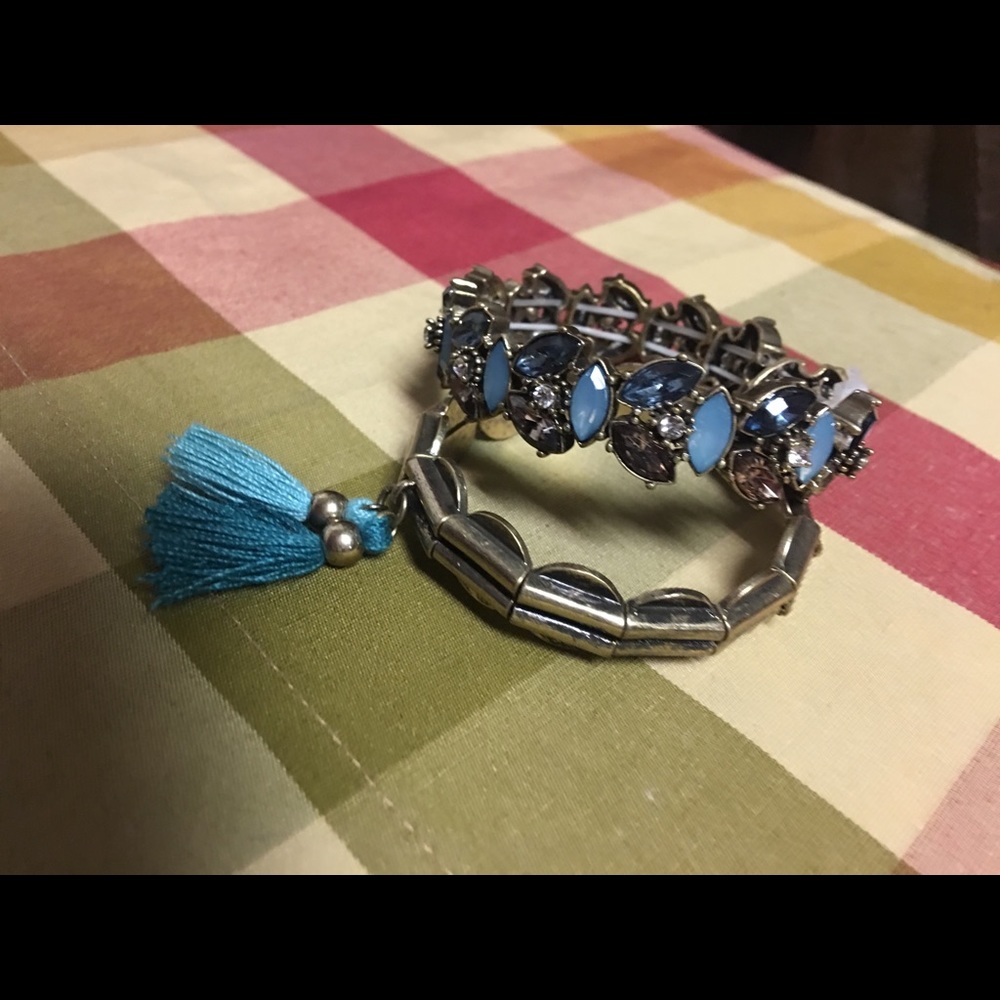 J Crew Stretch Rhinestone Tassel Bracelet set